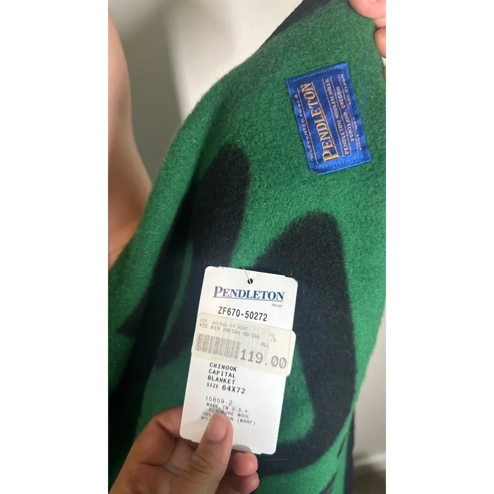 Vintage Pendleton Chinook Capital Wool Blanket 64x72 Green Black NWT Tribal